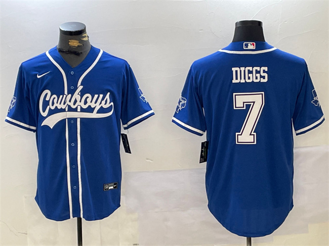 Men's Dallas Cowboys #7 Trevon Diggs Royal With Patch Cool Base Stitched Baseball Jersey Men's Dallas Cowboys #7 Trevon Diggs Royal With Patch Cool Base Stitched Baseball Jersey