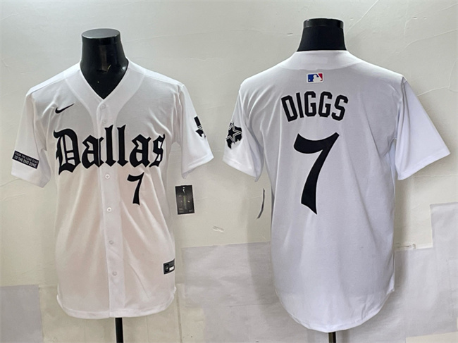 Men's Dallas Cowboys #7 Trevon Diggs White 'Gothic Lone Star Edition' Limited Stitched Baseball Jersey Men's Dallas Cowboys #7 Trevon Diggs White 'Gothic Lone Star Edition' Limited Stitched Baseball Jersey