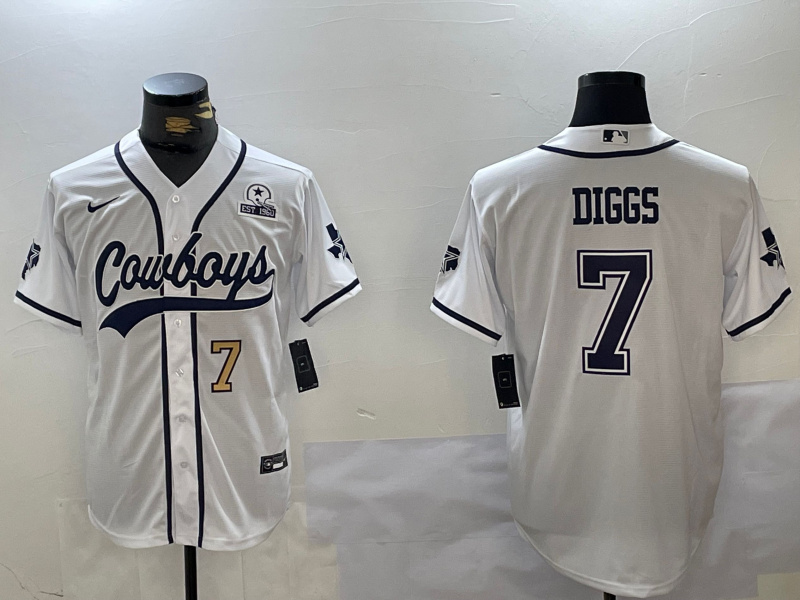 Men's Dallas Cowboys #7 Trevon Diggs White With Patch Cool Base Stitched Baseball Jersey 1 Men's Dallas Cowboys #7 Trevon Diggs White With Patch Cool Base Stitched Baseball Jersey 1