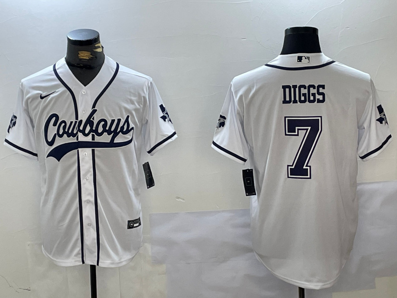 Men's Dallas Cowboys #7 Trevon Diggs White With Patch Cool Base Stitched Baseball Jersey 3 Men's Dallas Cowboys #7 Trevon Diggs White With Patch Cool Base Stitched Baseball Jersey 3