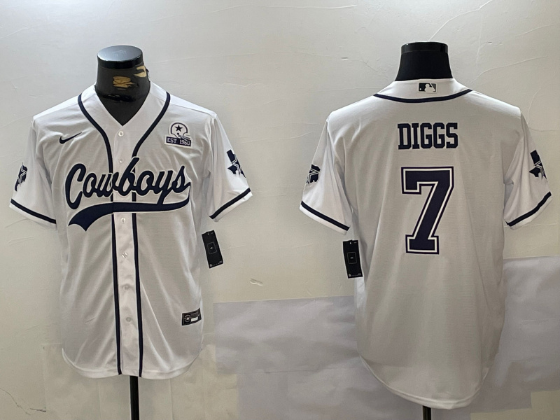 Men's Dallas Cowboys #7 Trevon Diggs White With Patch Cool Base Stitched Baseball Jersey Men's Dallas Cowboys #7 Trevon Diggs White With Patch Cool Base Stitched Baseball Jersey