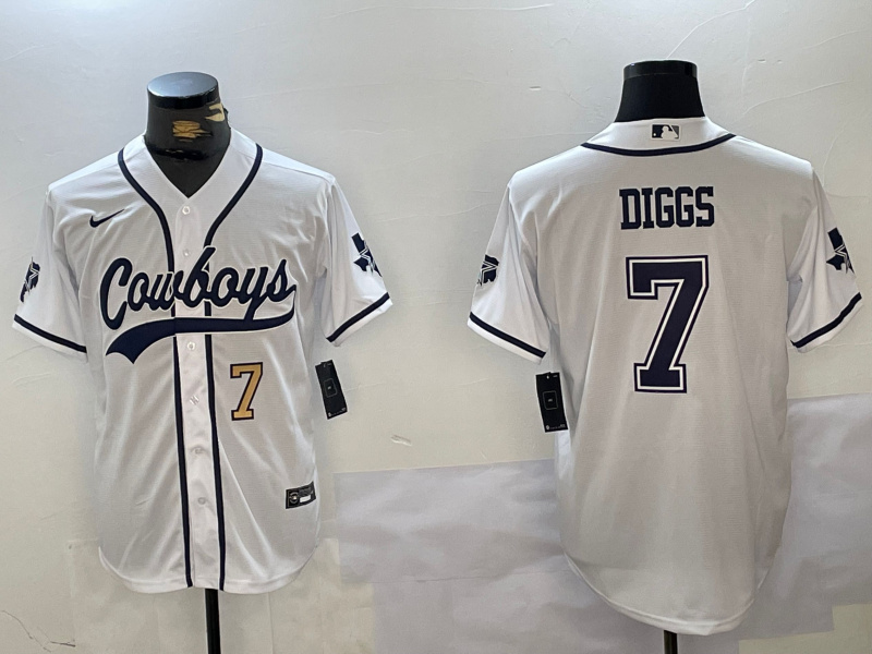 Men's Dallas Cowboys #7 Trevon Diggs White With Patch Cool Base Stitched Baseball Jersey 9 Men's Dallas Cowboys #7 Trevon Diggs White With Patch Cool Base Stitched Baseball Jersey 9