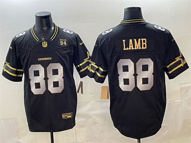 Men's Dallas Cowboys #88 CeeDee Lamb Black Gold 2025 F.U.S.E. 94 Marshawn Kneeland Memorial Patch Vapor Limited Stitched Football Jersey