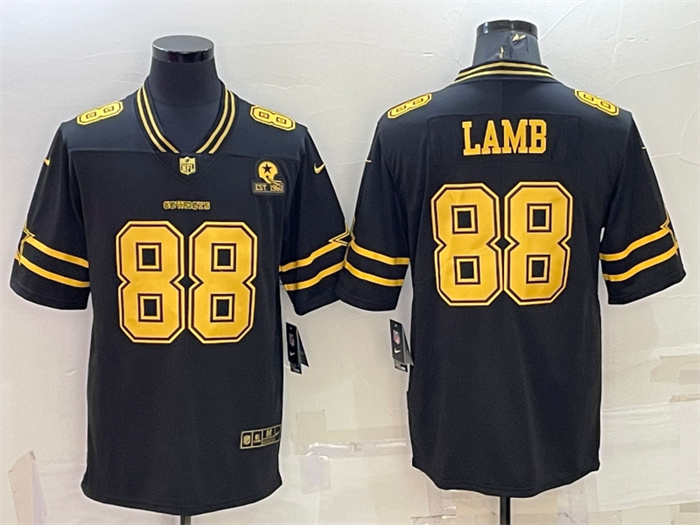 Men's Dallas Cowboys #88 CeeDee Lamb Black Gold Edition With 1960 Patch Limited Stitched Football Jersey Men's Dallas Cowboys #88 CeeDee Lamb Black Gold Edition With 1960 Patch Limited Stitched Football Jersey