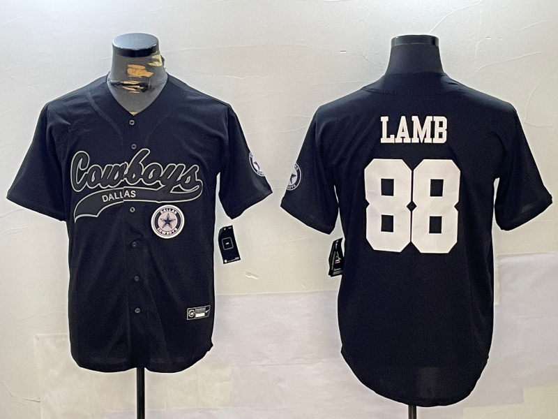 Men's Dallas Cowboys #88 CeeDee Lamb Black With Patch Cool Base Stitched Baseball Jersey 1