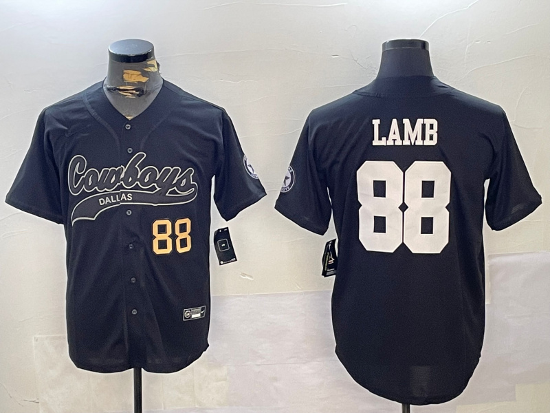 Men's Dallas Cowboys #88 CeeDee Lamb Black With Patch Cool Base Stitched Baseball Jersey 2