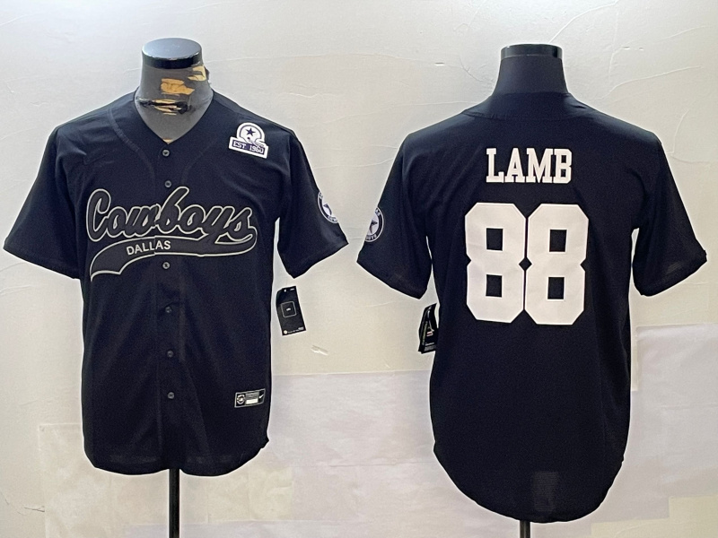 Men's Dallas Cowboys #88 CeeDee Lamb Black With Patch Cool Base Stitched Baseball Jersey 3