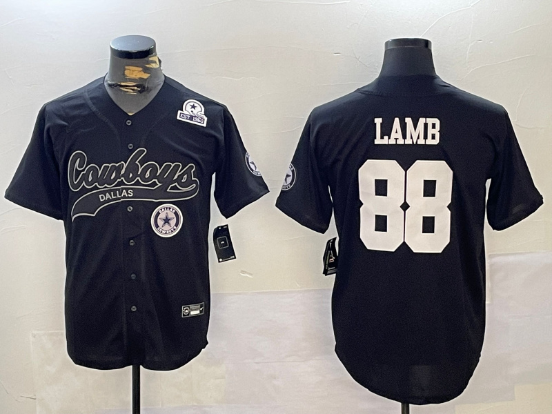 Men's Dallas Cowboys #88 CeeDee Lamb Black With Patch Cool Base Stitched Baseball Jersey 5