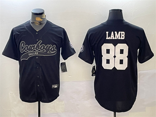 Men's Dallas Cowboys #88 CeeDee Lamb Black With Patch Cool Base Stitched Baseball Jersey Men's Dallas Cowboys #88 CeeDee Lamb Black With Patch Cool Base Stitched Baseball Jersey
