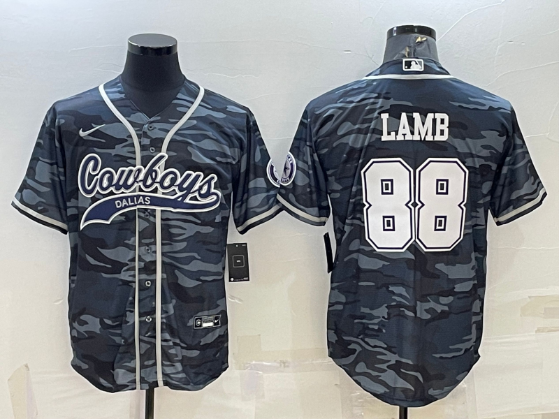 Men's Dallas Cowboys #88 CeeDee Lamb Grey Camo With Patch Cool Base Stitched Baseball Jersey Men's Dallas Cowboys #88 CeeDee Lamb Grey Camo With Patch Cool Base Stitched Baseball Jersey