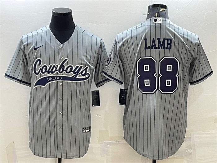 Men's Dallas Cowboys #88 CeeDee Lamb Grey With Patch Cool Base Stitched Baseball Jersey Men's Dallas Cowboys #88 CeeDee Lamb Grey With Patch Cool Base Stitched Baseball Jersey