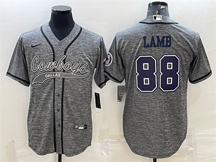 Men's Dallas Cowboys #88 CeeDee Lamb Grey With Patch Cool Base Stitched Baseball JerseyS Men's Dallas Cowboys #88 CeeDee Lamb Grey With Patch Cool Base Stitched Baseball JerseyS