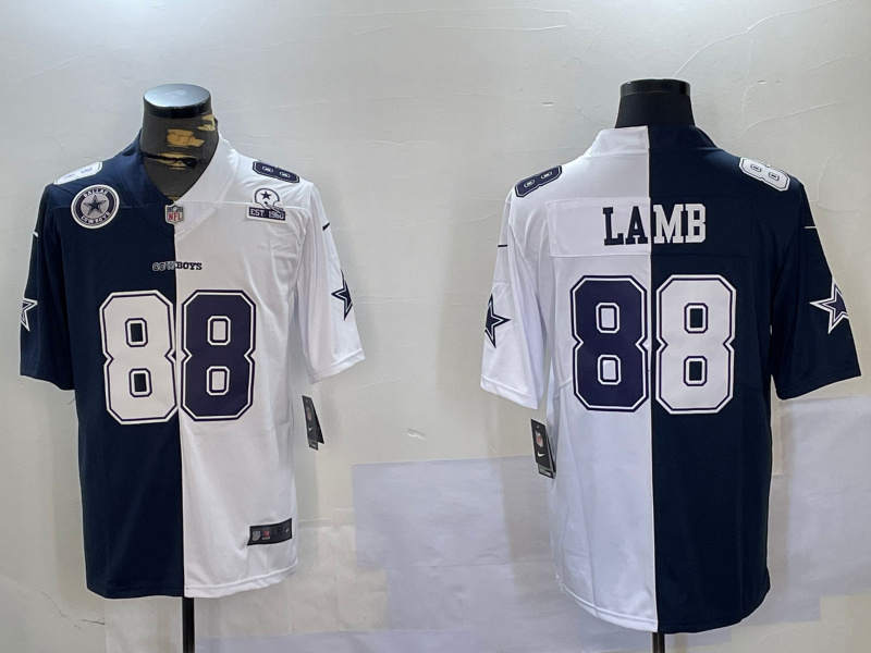 Men's Dallas Cowboys #88 CeeDee Lamb Navy And White Split Stitched Jersey 3 Men's Dallas Cowboys #88 CeeDee Lamb Navy And White Split Stitched Jersey 3