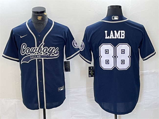 Men's Dallas Cowboys #88 CeeDee Lamb Navy Cool Base Stitched Baseball Jersey Men's Dallas Cowboys #88 CeeDee Lamb Navy Cool Base Stitched Baseball Jersey