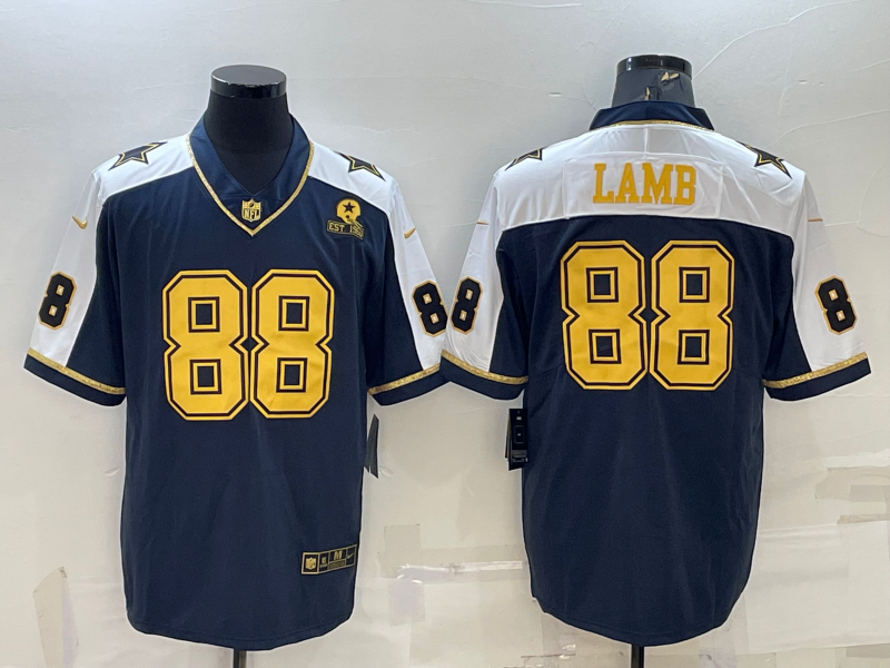 Men's Dallas Cowboys #88 CeeDee Lamb Navy Gold Edition With 1960 Patch Limited Stitched Football Jersey Men's Dallas Cowboys #88 CeeDee Lamb Navy Gold Edition With 1960 Patch Limited Stitched Football Jersey