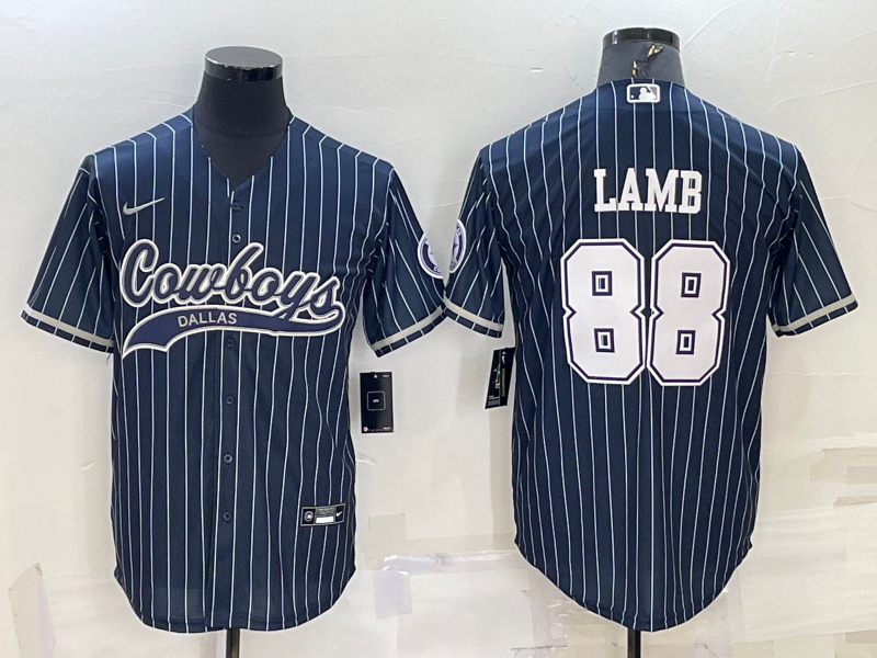 Men's Dallas Cowboys #88 CeeDee Lamb Navy With Patch Cool Base Stitched Baseball Jersey Men's Dallas Cowboys #88 CeeDee Lamb Navy With Patch Cool Base Stitched Baseball Jersey
