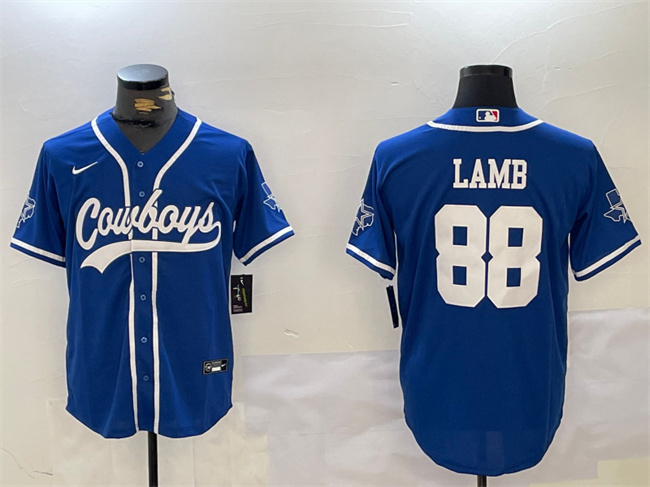 Men's Dallas Cowboys #88 CeeDee Lamb Royal With Patch Cool Base Stitched Baseball Jersey Men's Dallas Cowboys #88 CeeDee Lamb Royal With Patch Cool Base Stitched Baseball Jersey