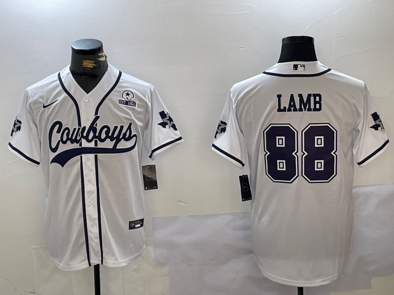 Men's Dallas Cowboys #88 CeeDee Lamb White With Patch Cool Base Stitched Baseball Jersey 5 Men's Dallas Cowboys #88 CeeDee Lamb White With Patch Cool Base Stitched Baseball Jersey 5