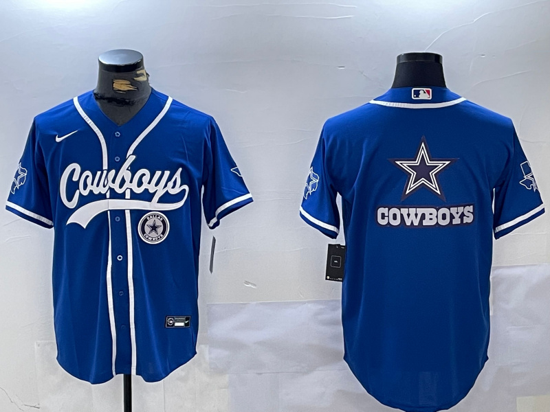 Men's Dallas Cowboys Big Logo Royal With Patch Cool Base Stitched Baseball Jersey 5 Men's Dallas Cowboys Big Logo Royal With Patch Cool Base Stitched Baseball Jersey 5