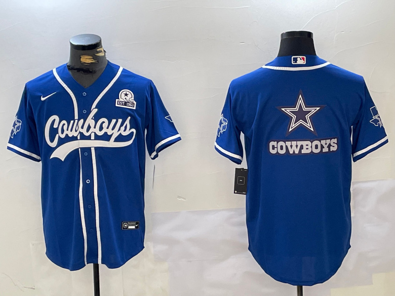 Men's Dallas Cowboys Big Logo Royal With Patch Cool Base Stitched Baseball Jersey 6 Men's Dallas Cowboys Big Logo Royal With Patch Cool Base Stitched Baseball Jersey 6