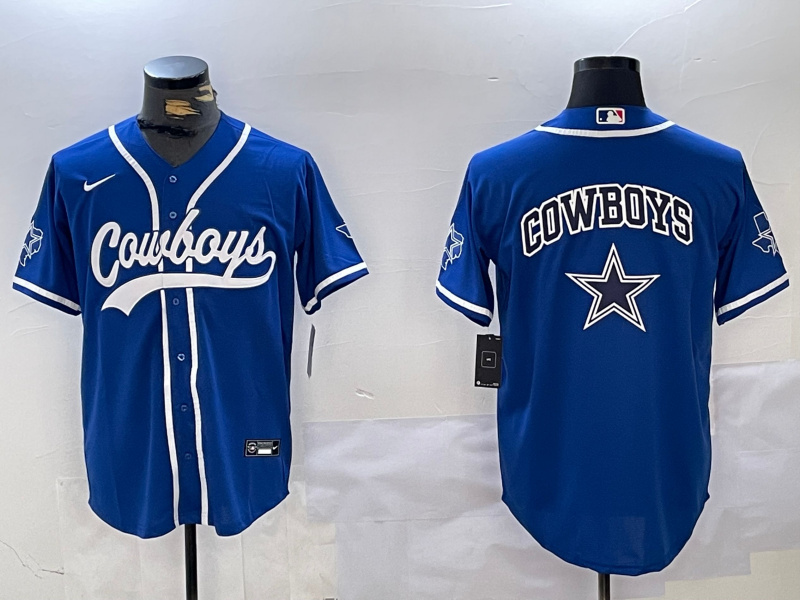 Men's Dallas Cowboys Big Logo Royal With Patch Cool Base Stitched Baseball Jersey 7 Men's Dallas Cowboys Big Logo Royal With Patch Cool Base Stitched Baseball Jersey 7