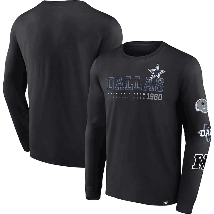 Men's Dallas Cowboys Black High Whip Pitcher Long Sleeve T-Shirt Men's Dallas Cowboys Black High Whip Pitcher Long Sleeve T-Shirt