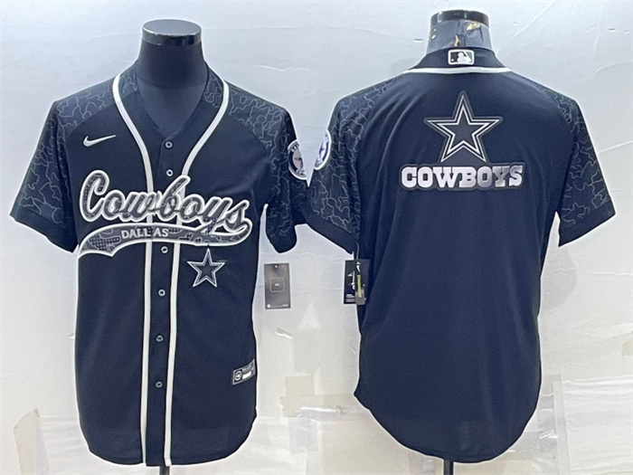 Men's Dallas Cowboys Black Reflective Team Big Logo With Patch Cool Base Stitched Baseball Jersey Men's Dallas Cowboys Black Reflective Team Big Logo With Patch Cool Base Stitched Baseball Jersey