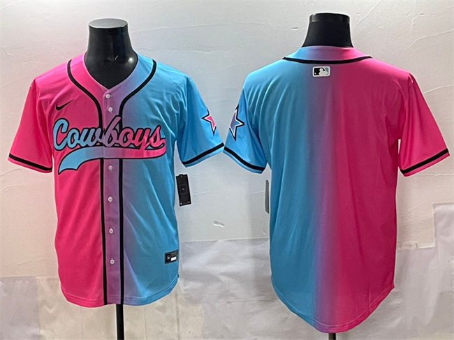 Men's Dallas Cowboys Blank Pink Blue Limited Stitched Baseball Jersey