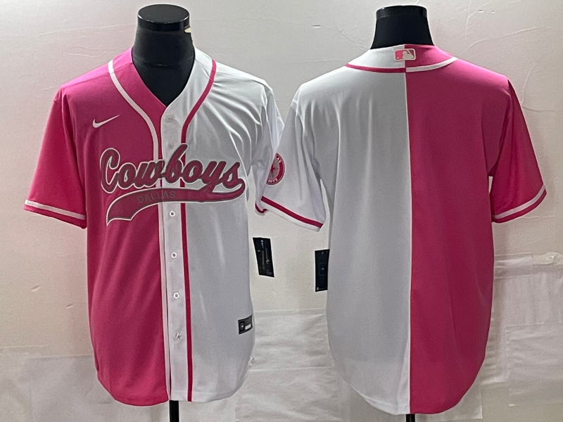 Men's Dallas Cowboys Blank Pink White Split Cool Base Stitched Baseball Jersey Men's Dallas Cowboys Blank Pink White Split Cool Base Stitched Baseball Jersey
