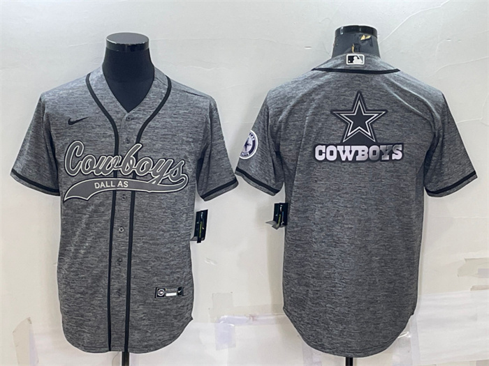 Men's Dallas Cowboys Grey Team Big Logo With Patch Cool Base Stitched Baseball Jersey Men's Dallas Cowboys Grey Team Big Logo With Patch Cool Base Stitched Baseball Jersey
