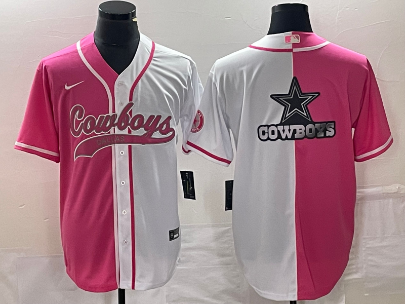 Men's Dallas Cowboys Pink White Split Team Big Logo Cool Base Stitched Baseball Jersey Men's Dallas Cowboys Pink White Split Team Big Logo Cool Base Stitched Baseball Jersey