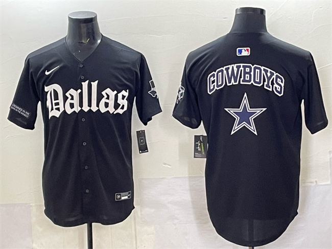 Men's Dallas Cowboys Team Big Logo Black 'Gothic Lone Star Edition' Limited Stitched Baseball Jersey 1 Men's Dallas Cowboys Team Big Logo Black 'Gothic Lone Star Edition' Limited Stitched Baseball Jersey 1