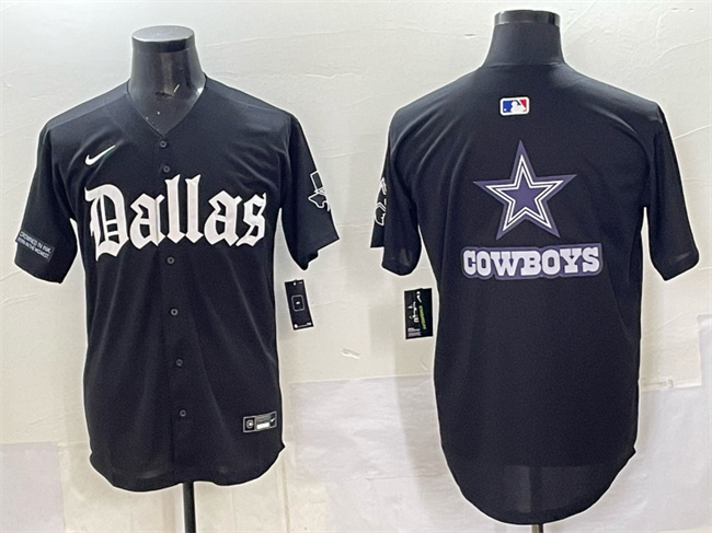 Men's Dallas Cowboys Team Big Logo Black 'Gothic Lone Star Edition' Limited Stitched Baseball Jersey Men's Dallas Cowboys Team Big Logo Black 'Gothic Lone Star Edition' Limited Stitched Baseball Jersey