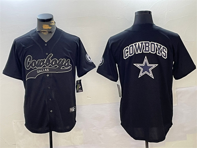 Men's Dallas Cowboys Team Big Logo Black With Patch Cool Base Stitched Baseball Jersey 1 Men's Dallas Cowboys Team Big Logo Black With Patch Cool Base Stitched Baseball Jersey 1