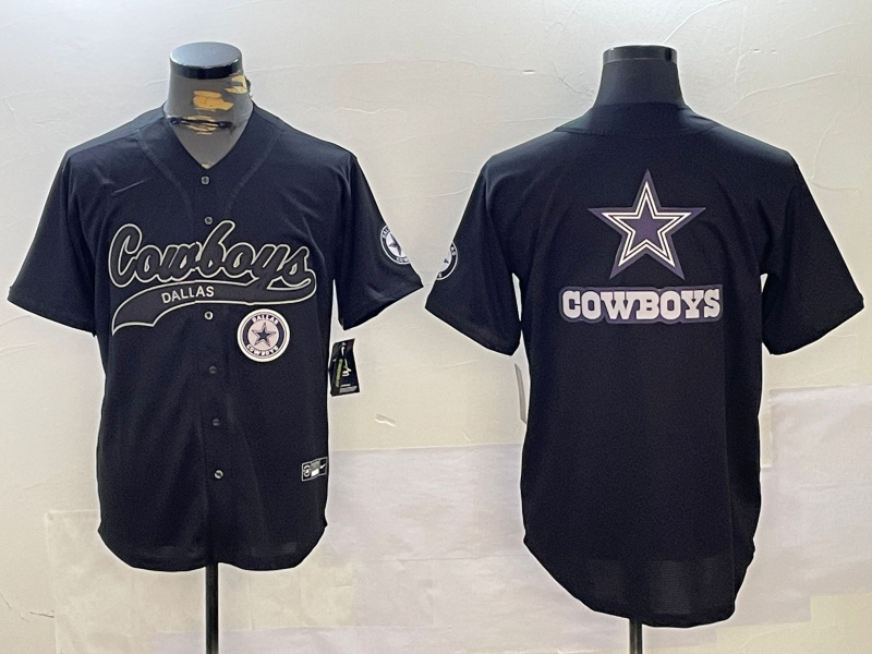 Men's Dallas Cowboys Team Big Logo Black With Patch Cool Base Stitched Baseball Jersey 11 Men's Dallas Cowboys Team Big Logo Black With Patch Cool Base Stitched Baseball Jersey 11