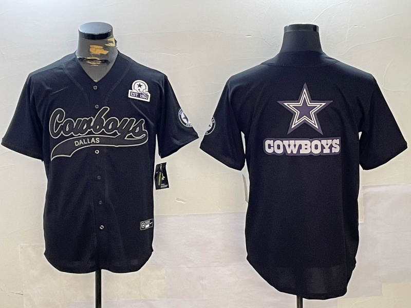 Men's Dallas Cowboys Team Big Logo Black With Patch Cool Base Stitched Baseball Jersey 12