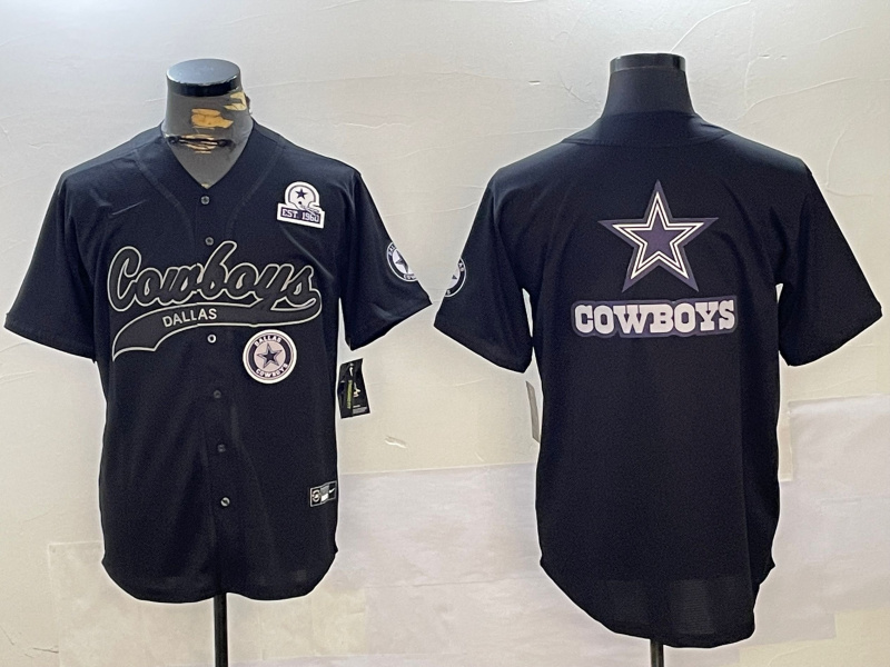 Men's Dallas Cowboys Team Big Logo Black With Patch Cool Base Stitched Baseball Jersey 13