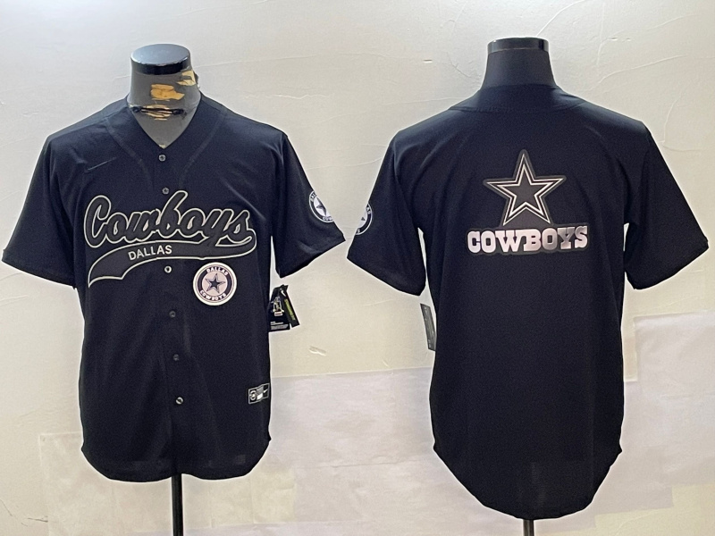 Men's Dallas Cowboys Team Big Logo Black With Patch Cool Base Stitched Baseball Jersey 15