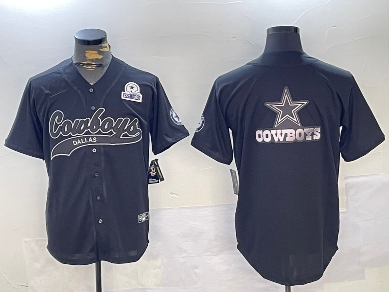 Men's Dallas Cowboys Team Big Logo Black With Patch Cool Base Stitched Baseball Jersey 16
