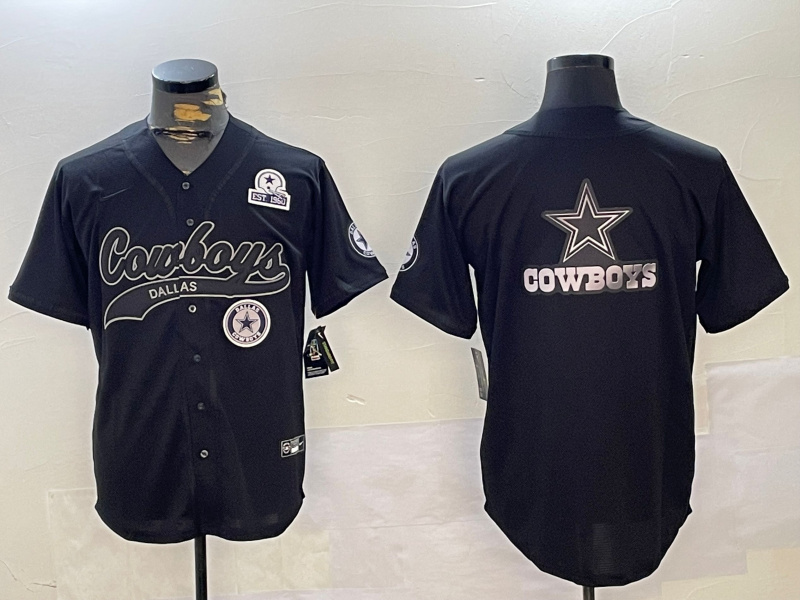Men's Dallas Cowboys Team Big Logo Black With Patch Cool Base Stitched Baseball Jersey 17