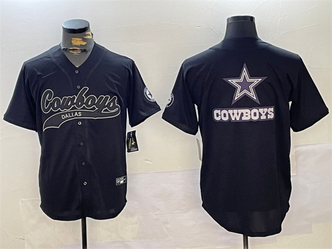 Men's Dallas Cowboys Team Big Logo Black With Patch Cool Base Stitched Baseball Jersey 2 Men's Dallas Cowboys Team Big Logo Black With Patch Cool Base Stitched Baseball Jersey 2