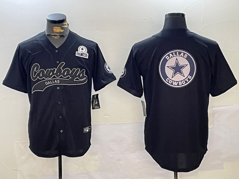 Men's Dallas Cowboys Team Big Logo Black With Patch Cool Base Stitched Baseball Jersey 3 Men's Dallas Cowboys Team Big Logo Black With Patch Cool Base Stitched Baseball Jersey 3