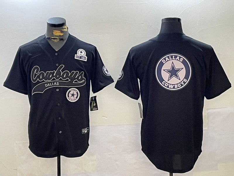 Men's Dallas Cowboys Team Big Logo Black With Patch Cool Base Stitched Baseball Jersey 5 Men's Dallas Cowboys Team Big Logo Black With Patch Cool Base Stitched Baseball Jersey 5