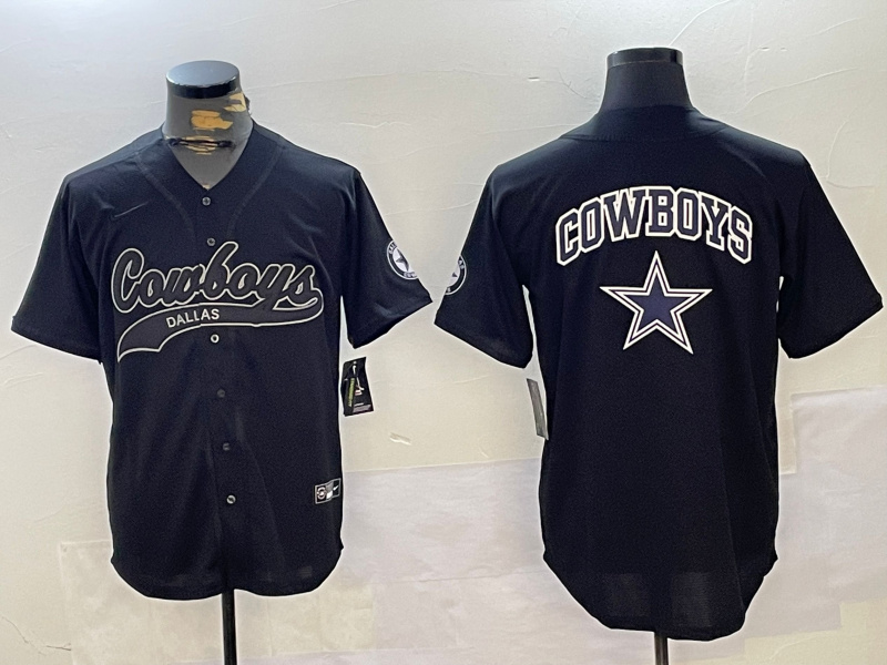 Men's Dallas Cowboys Team Big Logo Black With Patch Cool Base Stitched Baseball Jersey 6 Men's Dallas Cowboys Team Big Logo Black With Patch Cool Base Stitched Baseball Jersey 6