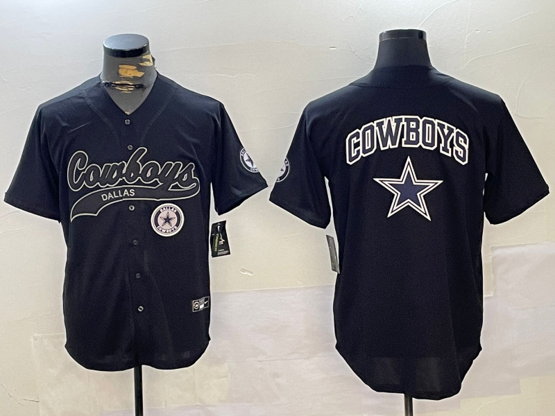 Men's Dallas Cowboys Team Big Logo Black With Patch Cool Base Stitched Baseball Jersey 7 Men's Dallas Cowboys Team Big Logo Black With Patch Cool Base Stitched Baseball Jersey 7