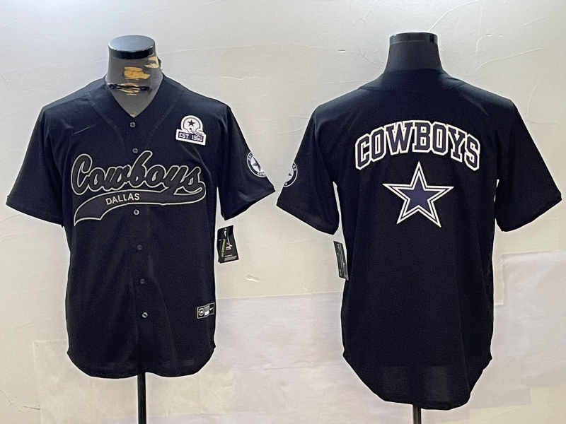 Men's Dallas Cowboys Team Big Logo Black With Patch Cool Base Stitched Baseball Jersey 8 Men's Dallas Cowboys Team Big Logo Black With Patch Cool Base Stitched Baseball Jersey 8