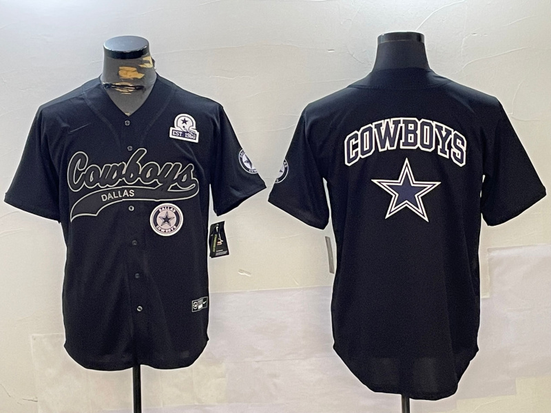 Men's Dallas Cowboys Team Big Logo Black With Patch Cool Base Stitched Baseball Jersey 9 Men's Dallas Cowboys Team Big Logo Black With Patch Cool Base Stitched Baseball Jersey 9