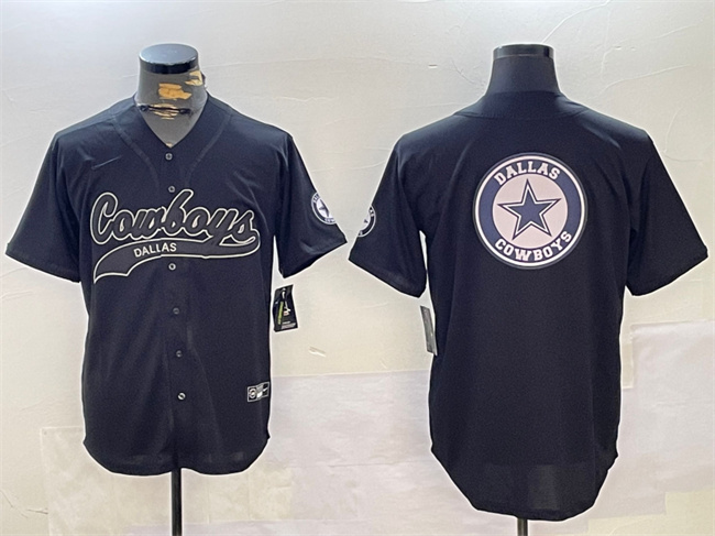 Men's Dallas Cowboys Team Big Logo Black With Patch Cool Base Stitched Baseball Jersey Men's Dallas Cowboys Team Big Logo Black With Patch Cool Base Stitched Baseball Jersey