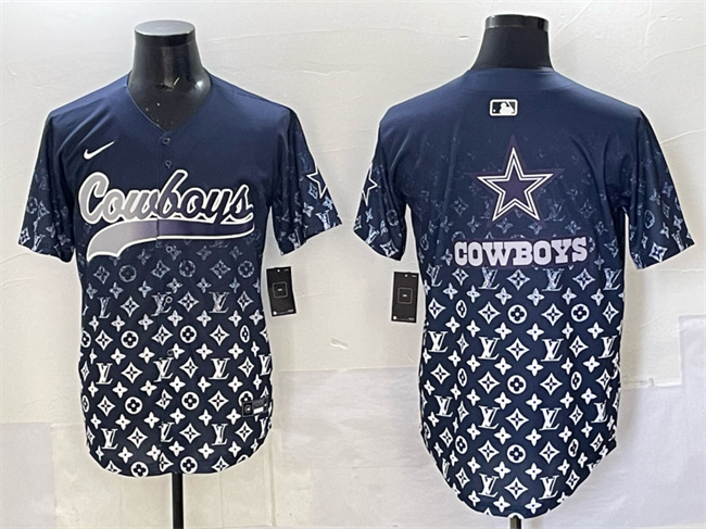 Men's Dallas Cowboys Team Big Logo Navy Limited Stitched Baseball Jersey