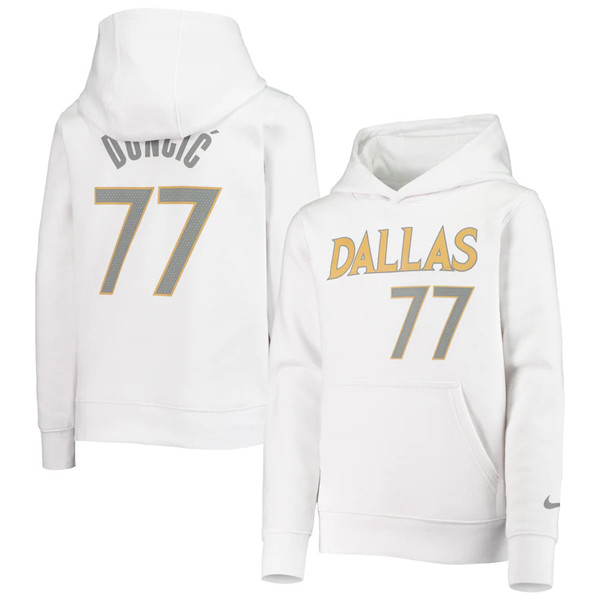 Men's Dallas Mavericks #77 Luka Doncic 2021 White Pullover Hoodie Men's Dallas Mavericks #77 Luka Doncic 2021 White Pullover Hoodie